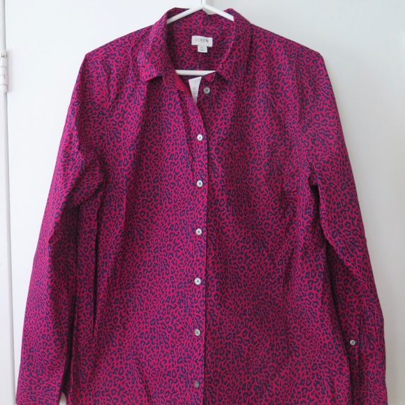 NWT J Crew Factory Shirt Women's XL - Small Leopard Print Fuchsia/Purple Cotton - Picture 8 of 8